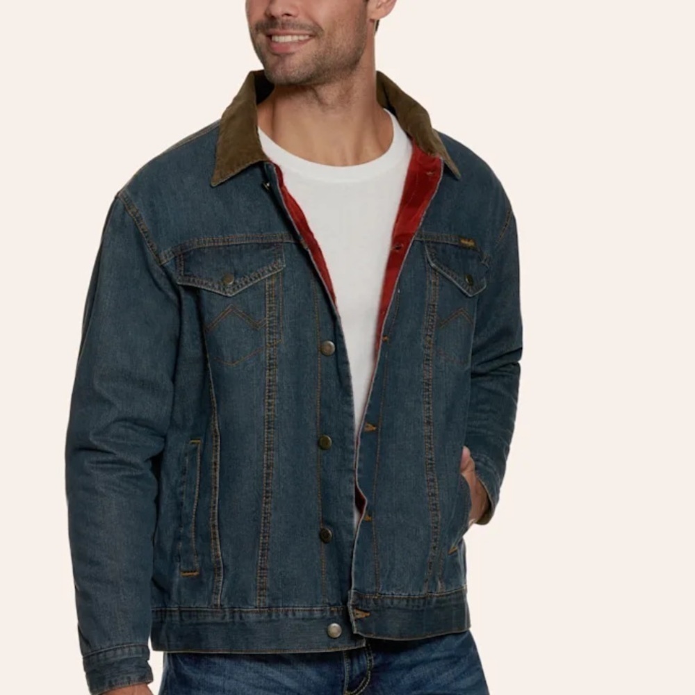 Wrangler blanket lined corduroy collar button down blue denim jean jacket